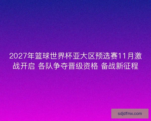 2027年篮球世界杯亚大区预选赛11月激战开启 各队争夺晋级资格 备战新征程