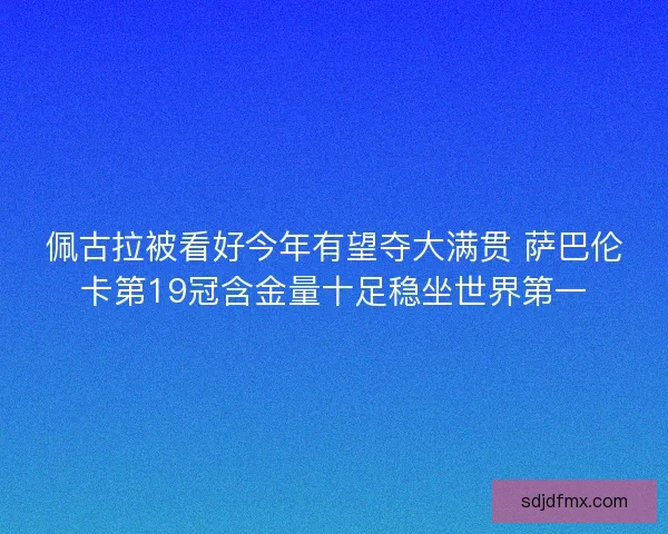 佩古拉被看好今年有望夺大满贯 萨巴伦卡第19冠含金量十足稳坐世界第一